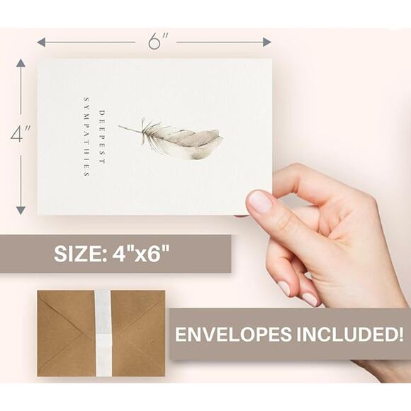 Beautiful Sympathy Cards Set of 20 with Envelopes and Stickers- 6 Designs - Picture 3 of 4